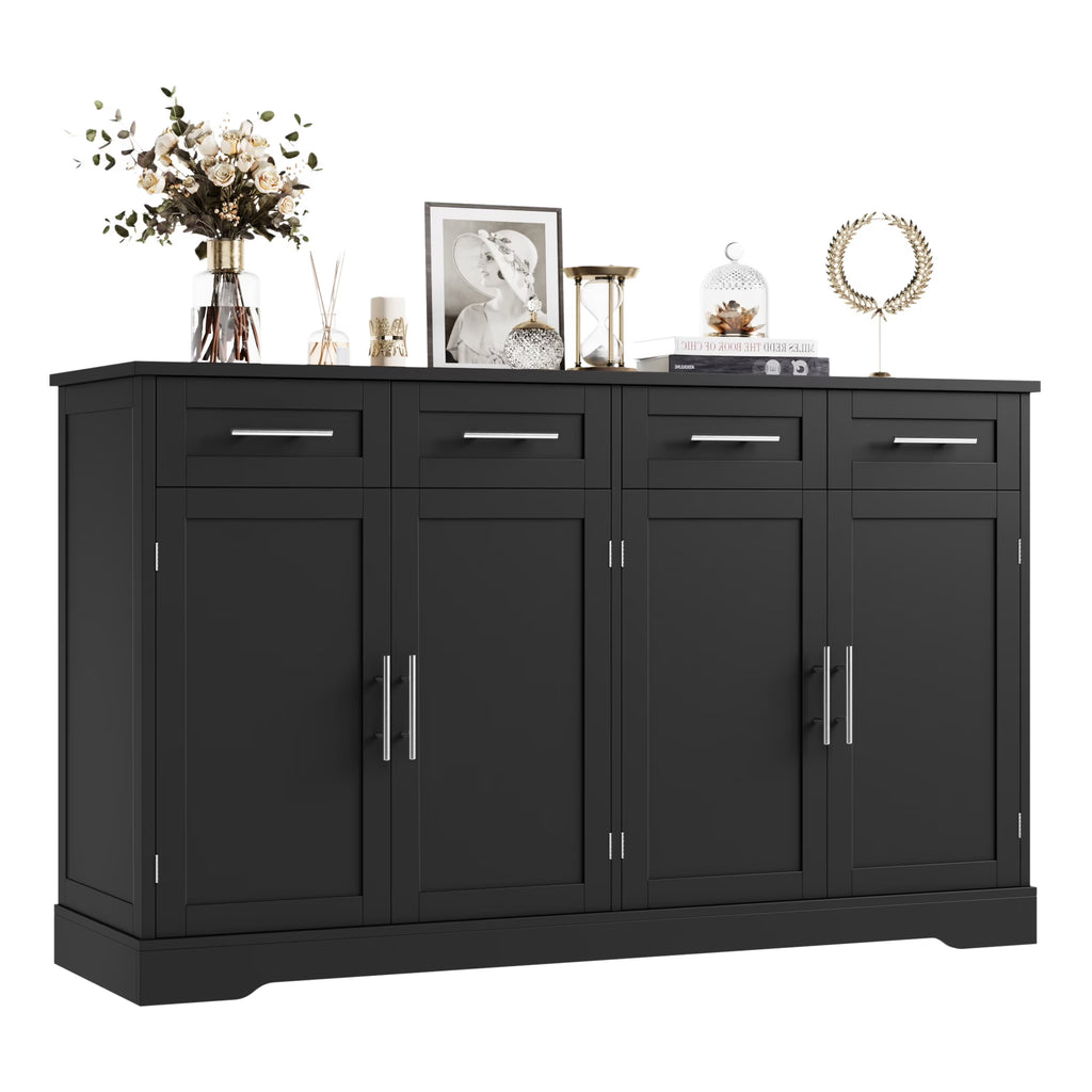 Homfa Farmhouse Buffet Cabinet with 4 Drawers and 4 Doors, 59" W Sideboard Buffet Storage Cabinet with Shelves, for Kitchen Living Room Bedroom, Wash Gray