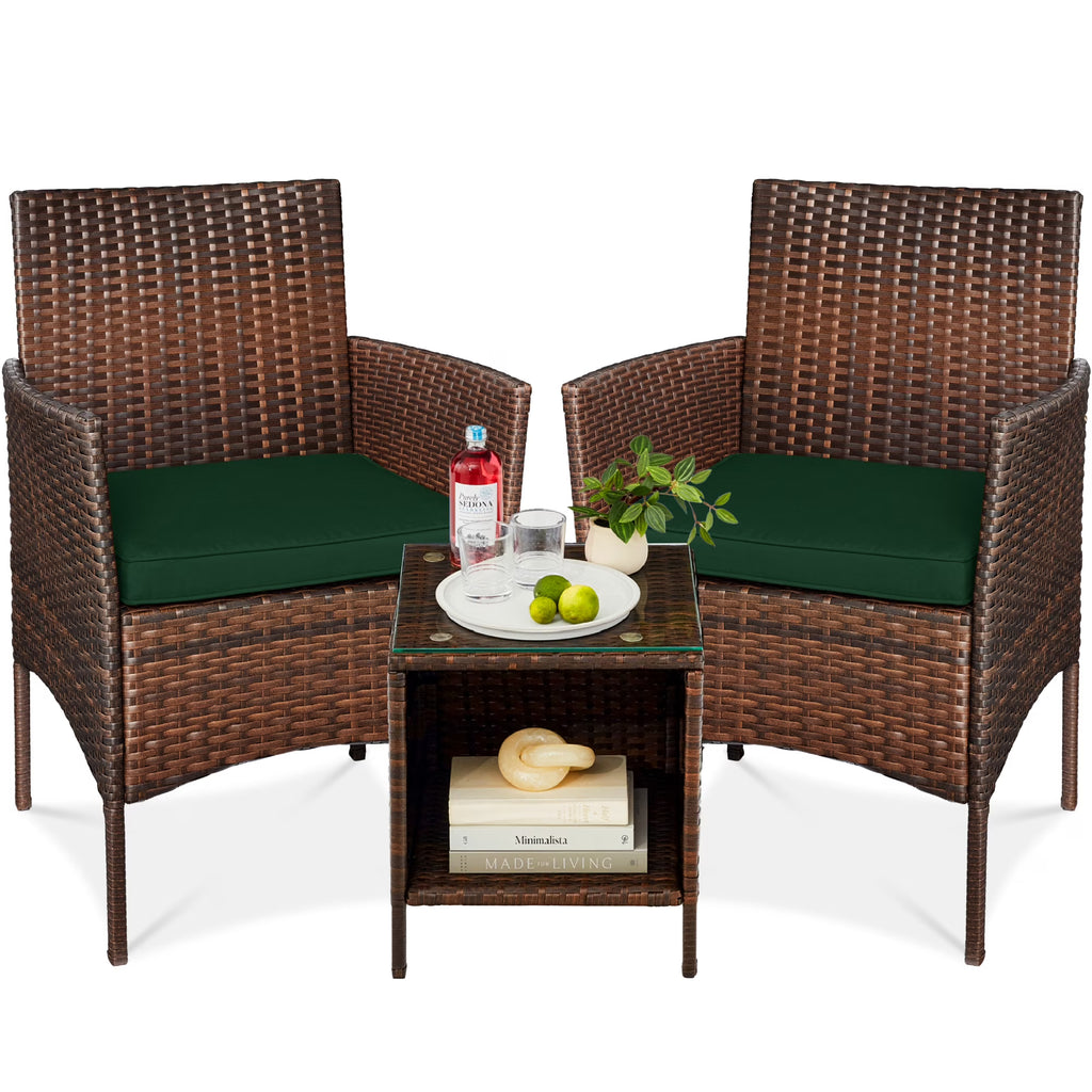 Best Choice Products 3-Piece Outdoor Wicker Conversation Patio Bistro Set, w/ 2 Chairs, Table - Gray/Navy