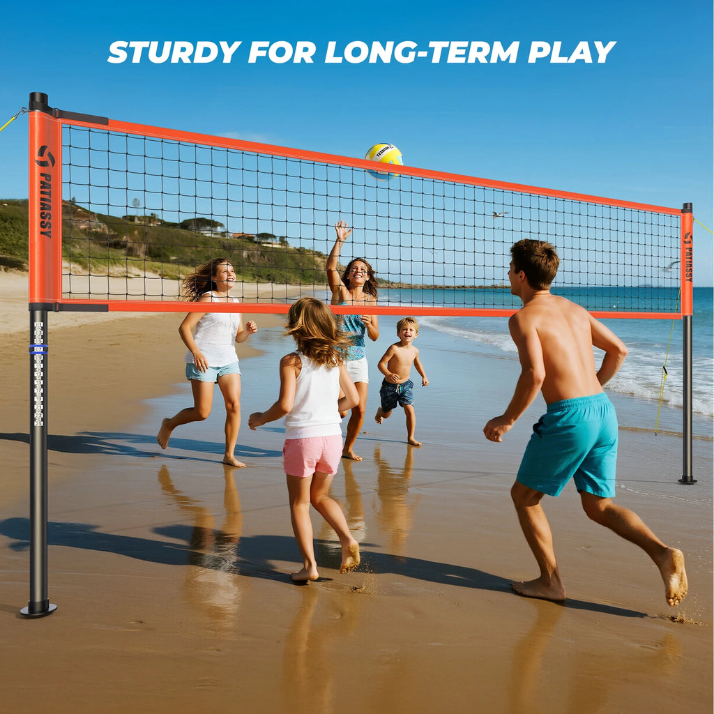 Patiassy Outdoor Portable Volleyball Net Set System for Backyard - Quick & Easy Setup Adjustable Height Steel Poles, PU Volleyball, Pump and Carrying Bag