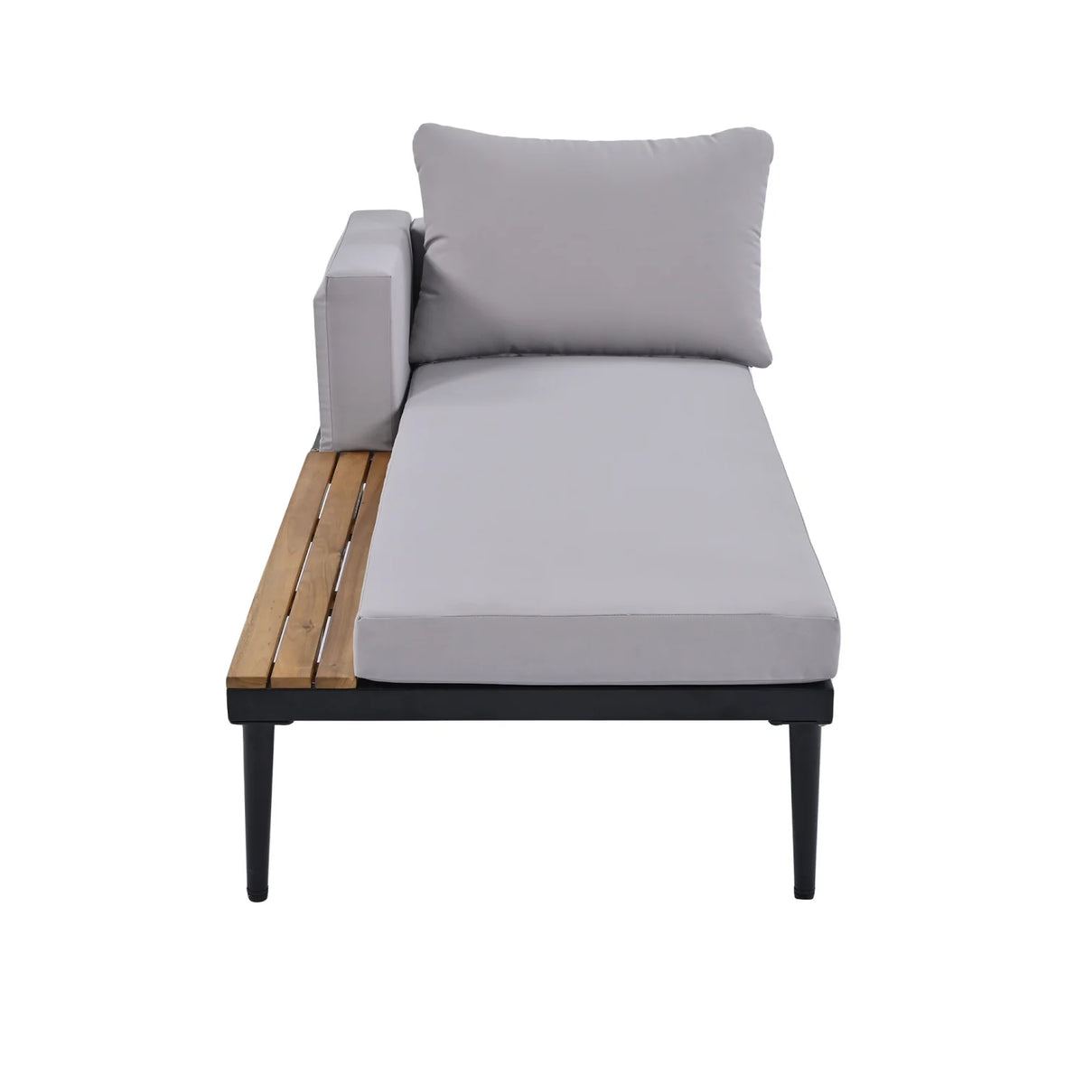 Harper & Bright Designs Patio Outdoor Metal Daybed for 2, All Weather Outdoor Chaise Lounges Reclining Chairs with Wood Topped Side Spaces for Drinks for Poolside Balcony Deck, Gray