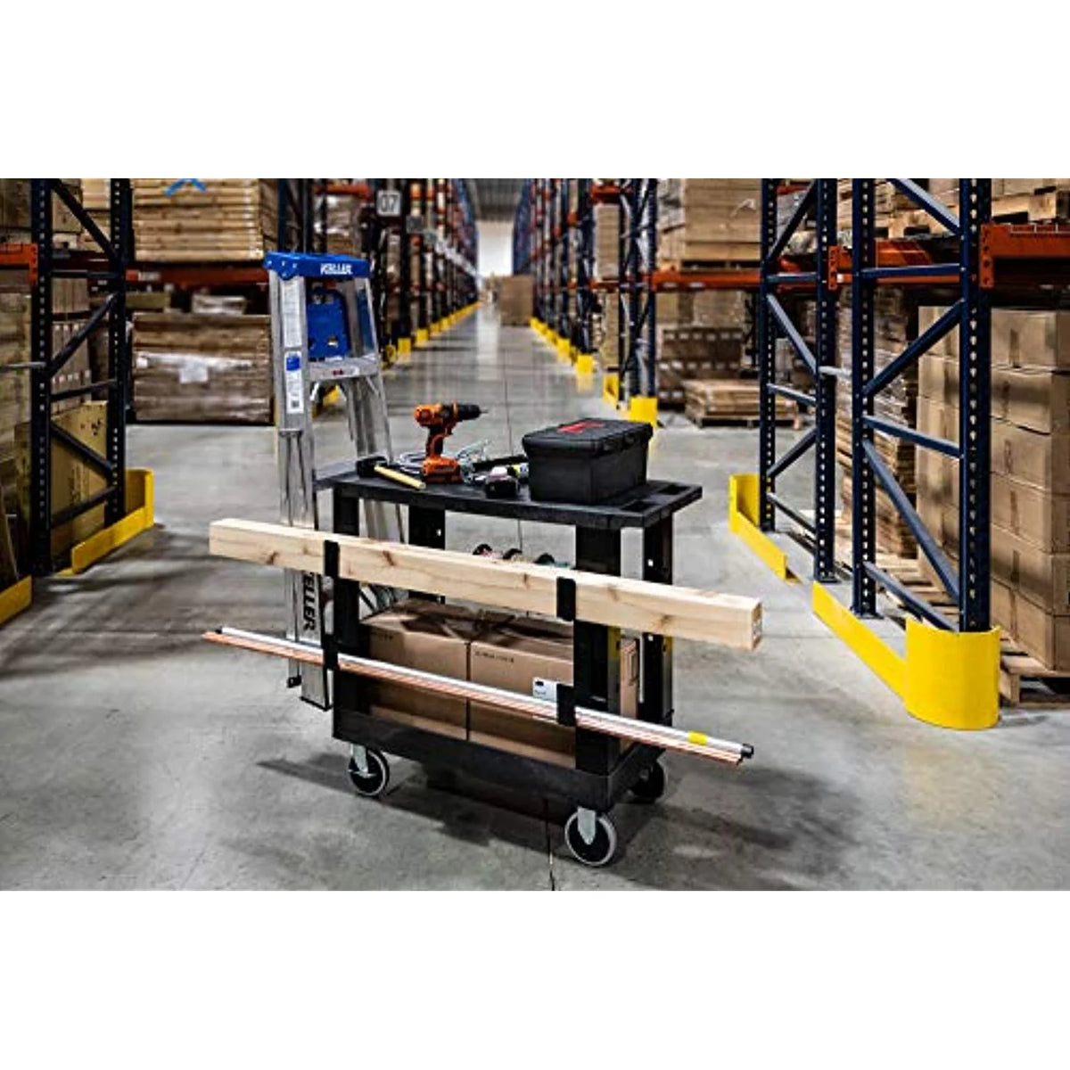 Luxor Rolling 3-Shelf Utility Cart, HDPE Black