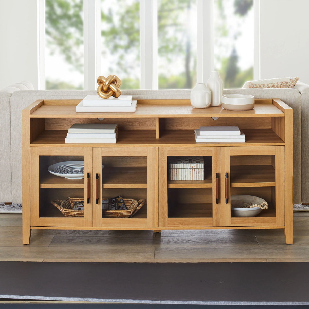 Better Homes & Gardens Reading Refined Farmhouse TV Stand for TVs up to 65", Walnut Finish