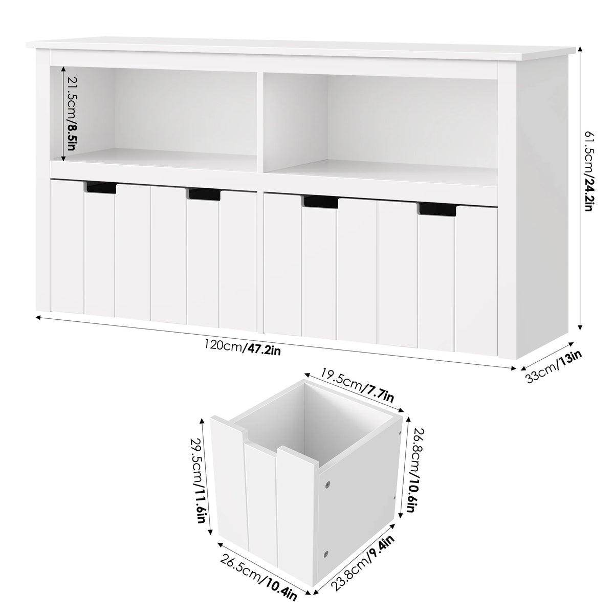 Homfa Kids Toy Storage with 4 Drawers, Cubes Storage Bin with Shelves and Wheels for Kids Living Room, White