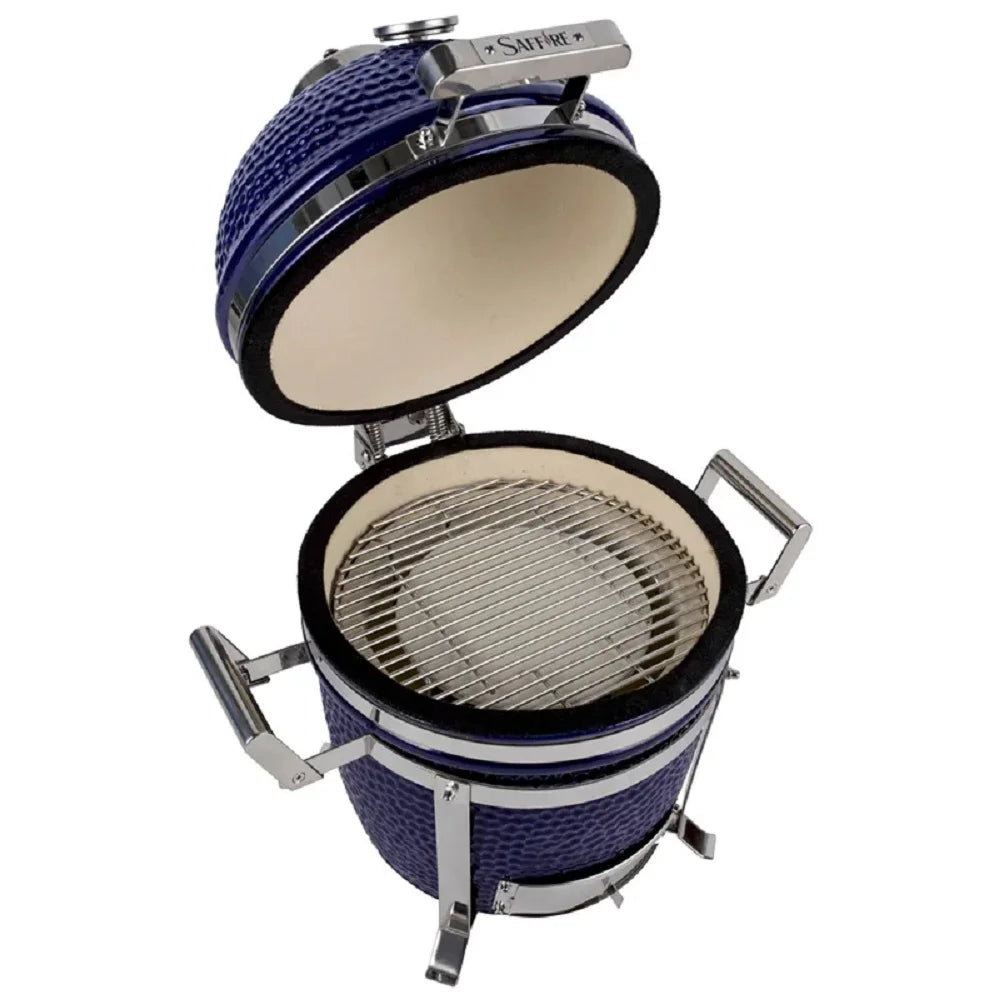 Saffire Portable Kamado Small 13" Ceramic Grill And Smoker With Stand Blue
