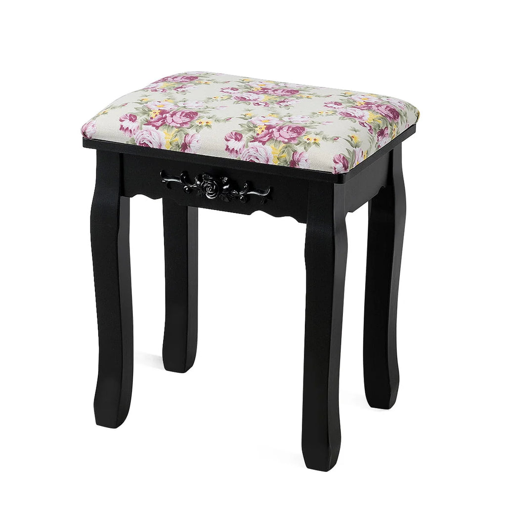 Topbuy Vanity Mirror Dressing Table Simple Style Beauty Dresser w/ Cushioned Bench Black
