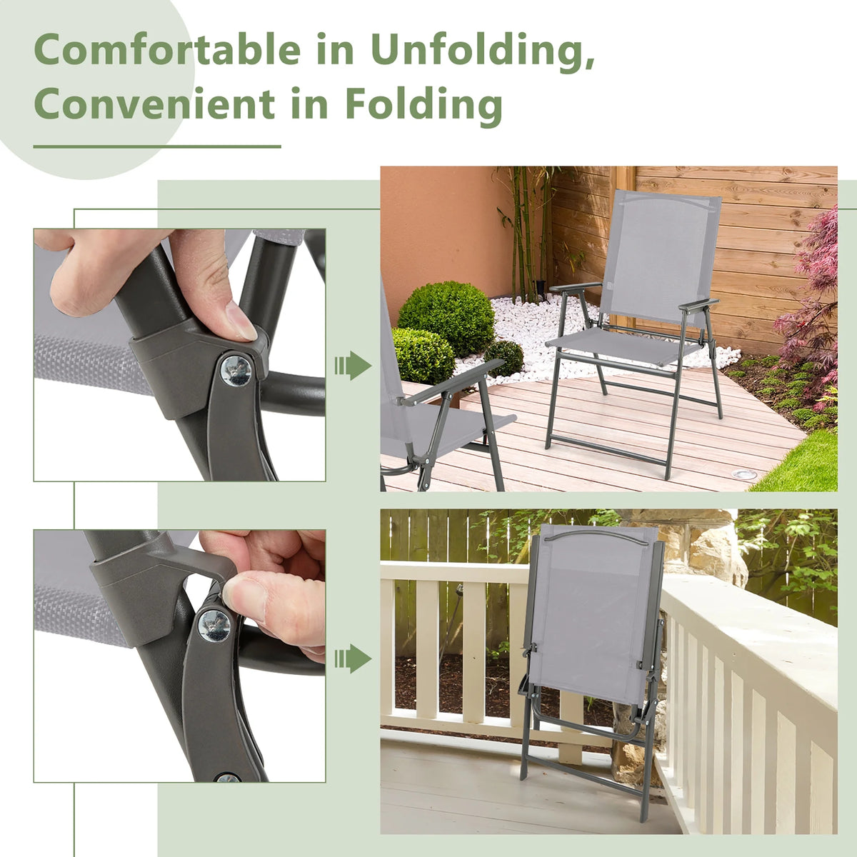Costway 4pcs Patio Folding Portable Dining Chairs Metal Frame Armrests Garden Black