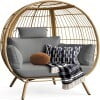 Dextrus Wicker Egg Chair Outdoor Indoor Oversized Lounger with Stand and Cushions Egg Basket Chair for Patio Backyard Porch - Beige