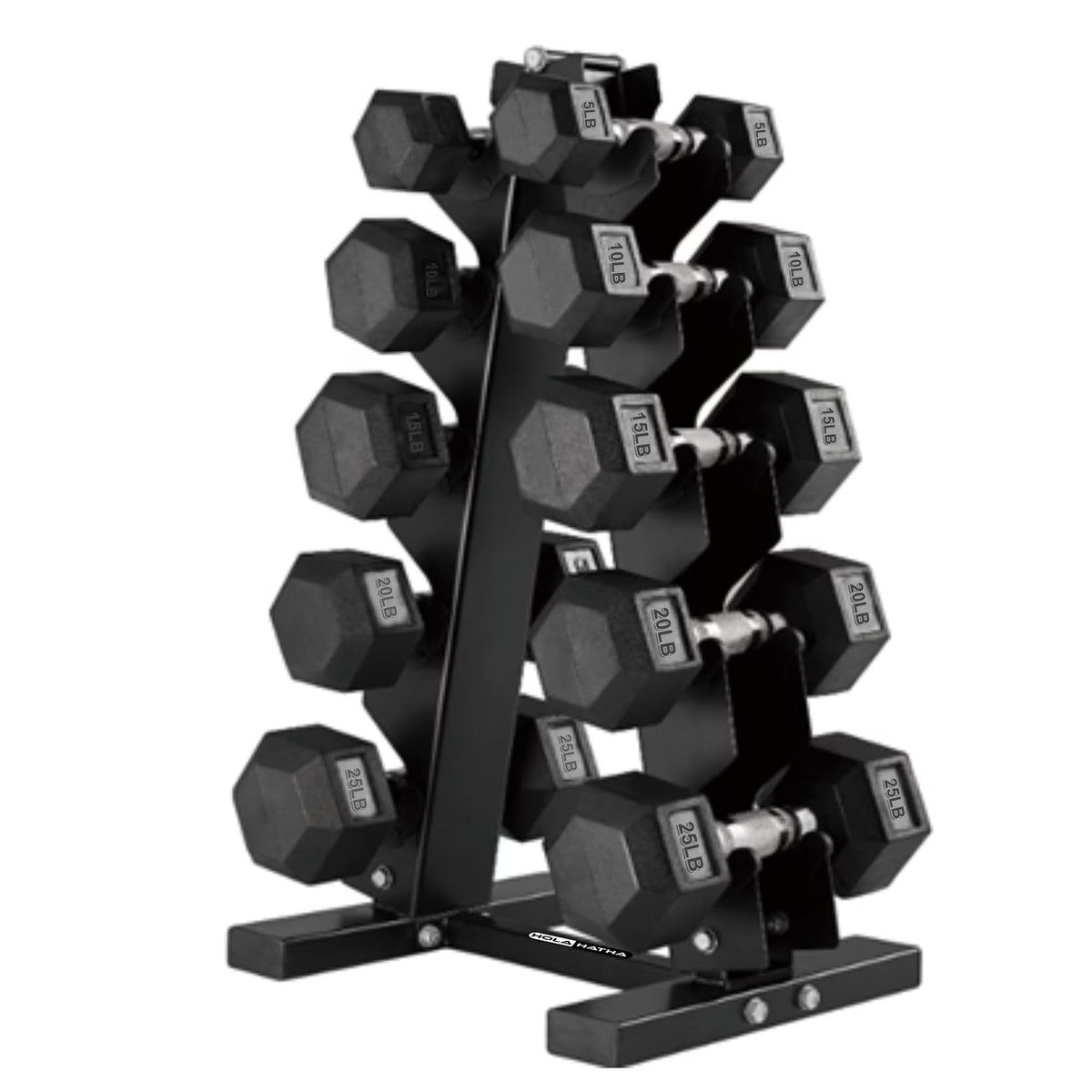 HolaHatha Hex Dumbbell with Rack, 5/10/15/20/25 lb (Black)