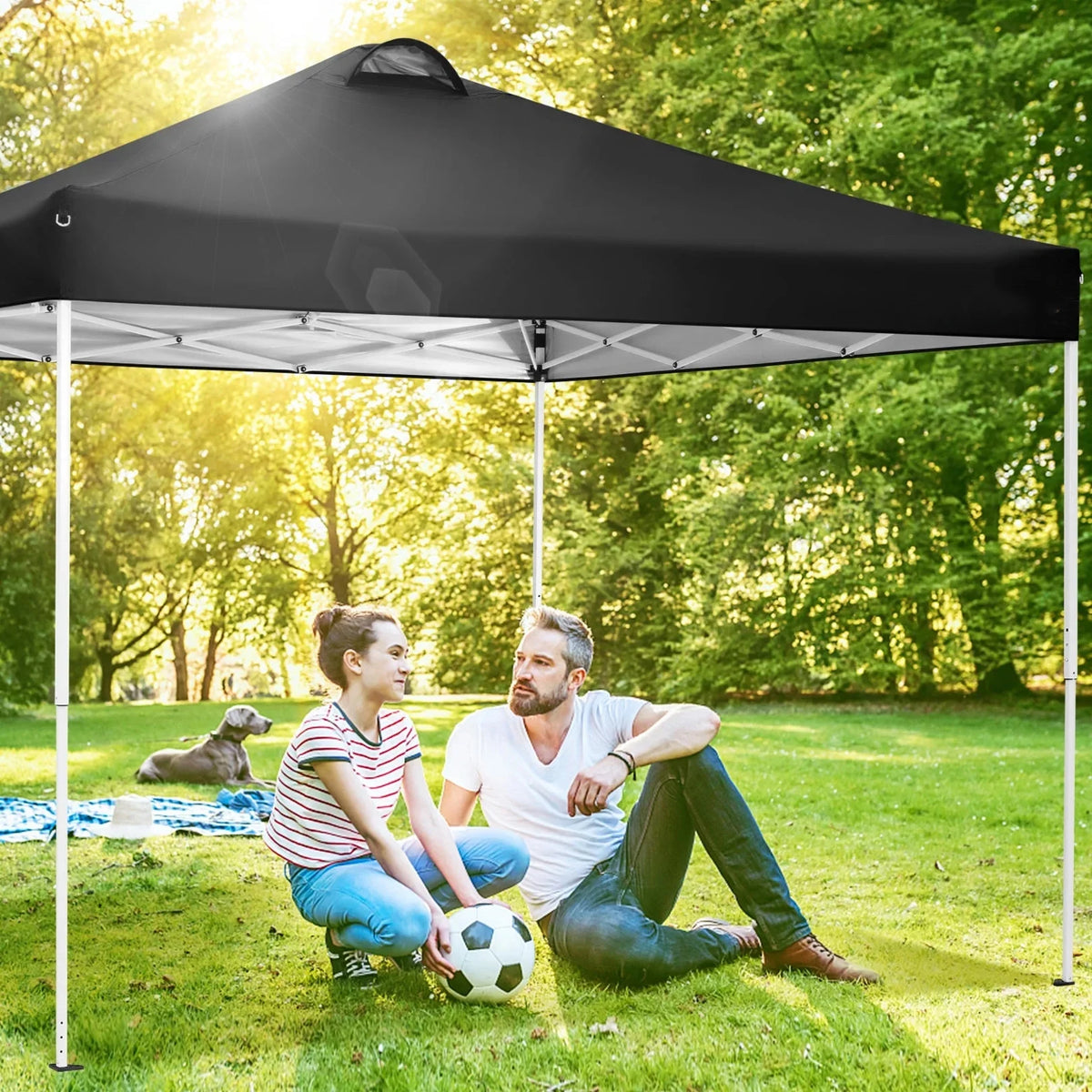 COBIZI 10x10 EZ Pop up Canopy Gazebo with Sidewalls,Pop up Canopy Tent Instant Shelter for Outdoor Party Camping Backyard Beach with Air Vent ,Carry Bag,Stakes,Ropes,Black