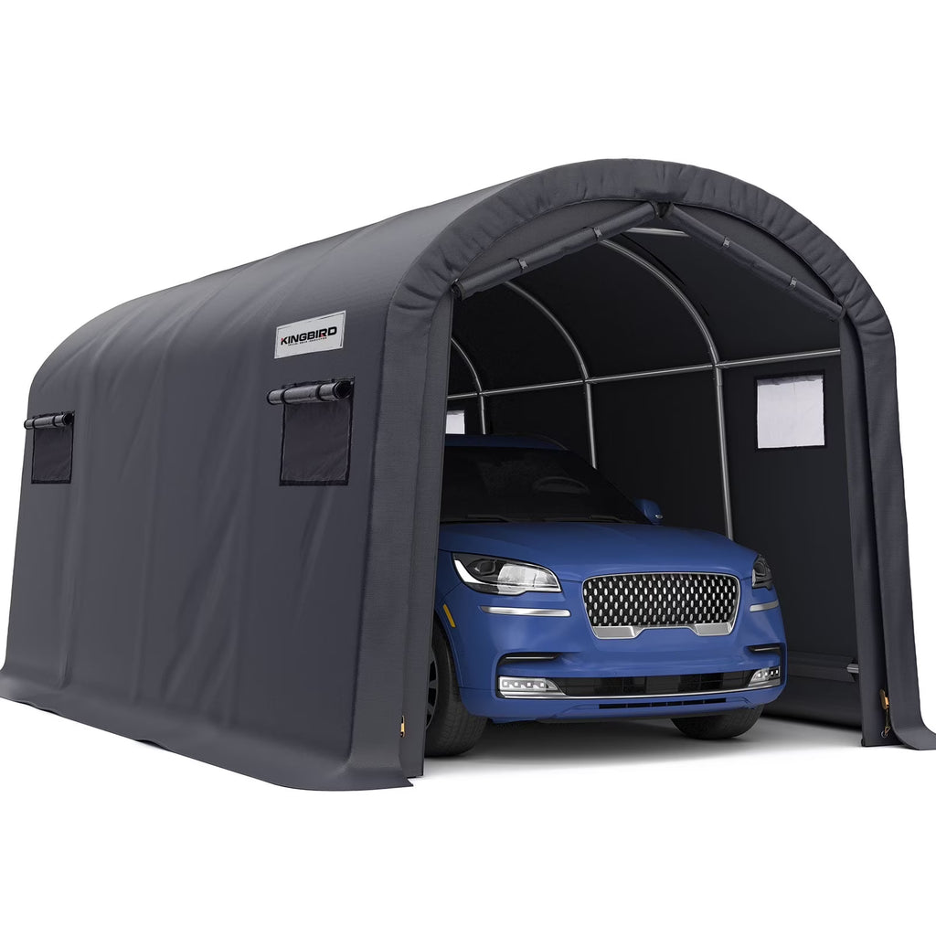 KING BIRD 10' x 20' Heavy Duty Carport Round Style Outdoor Instant Anti-Snow Storage Shelter Garage Car Canopy with Reinforced Ground Bars
