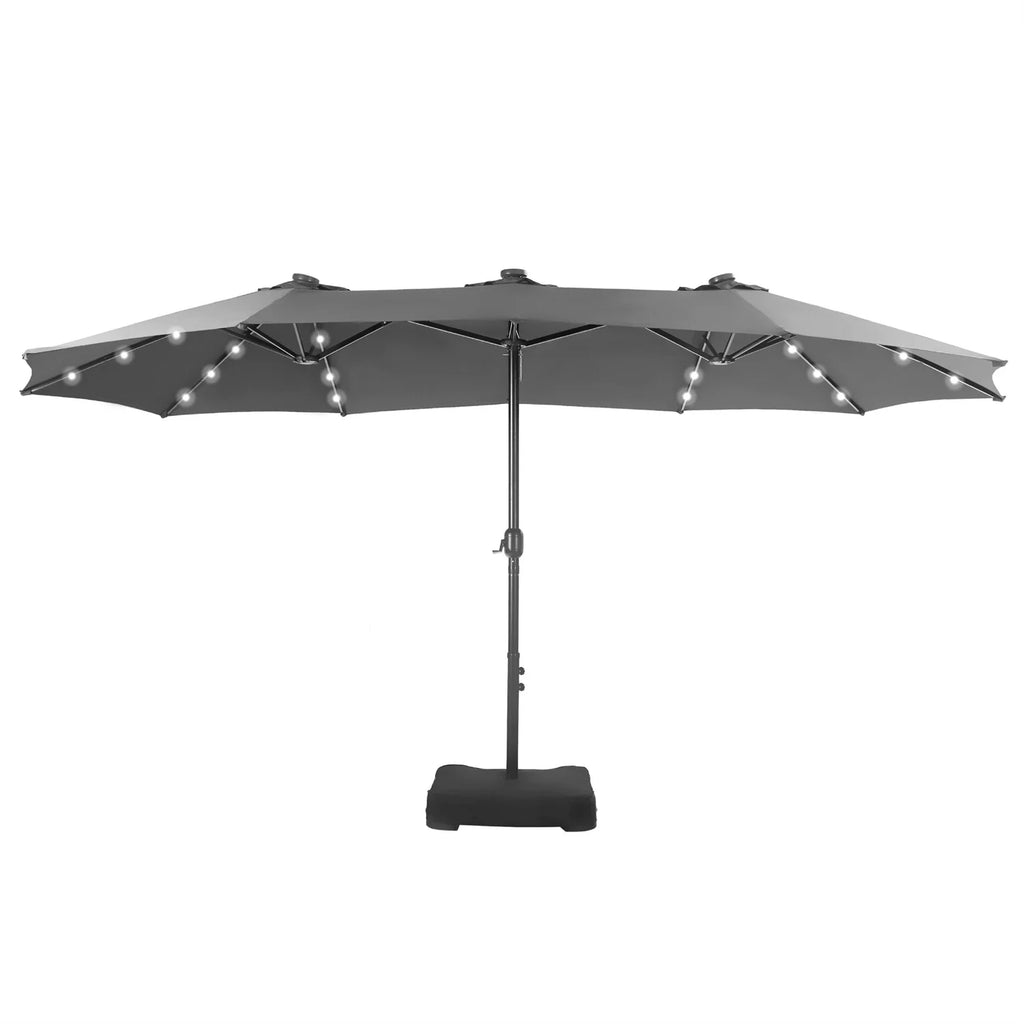 Summit Living 15 FT Double-Sided Solar Patio Umbrella with Base Large Outdoor Umbrella with LED Solar Lights - Haze Blue