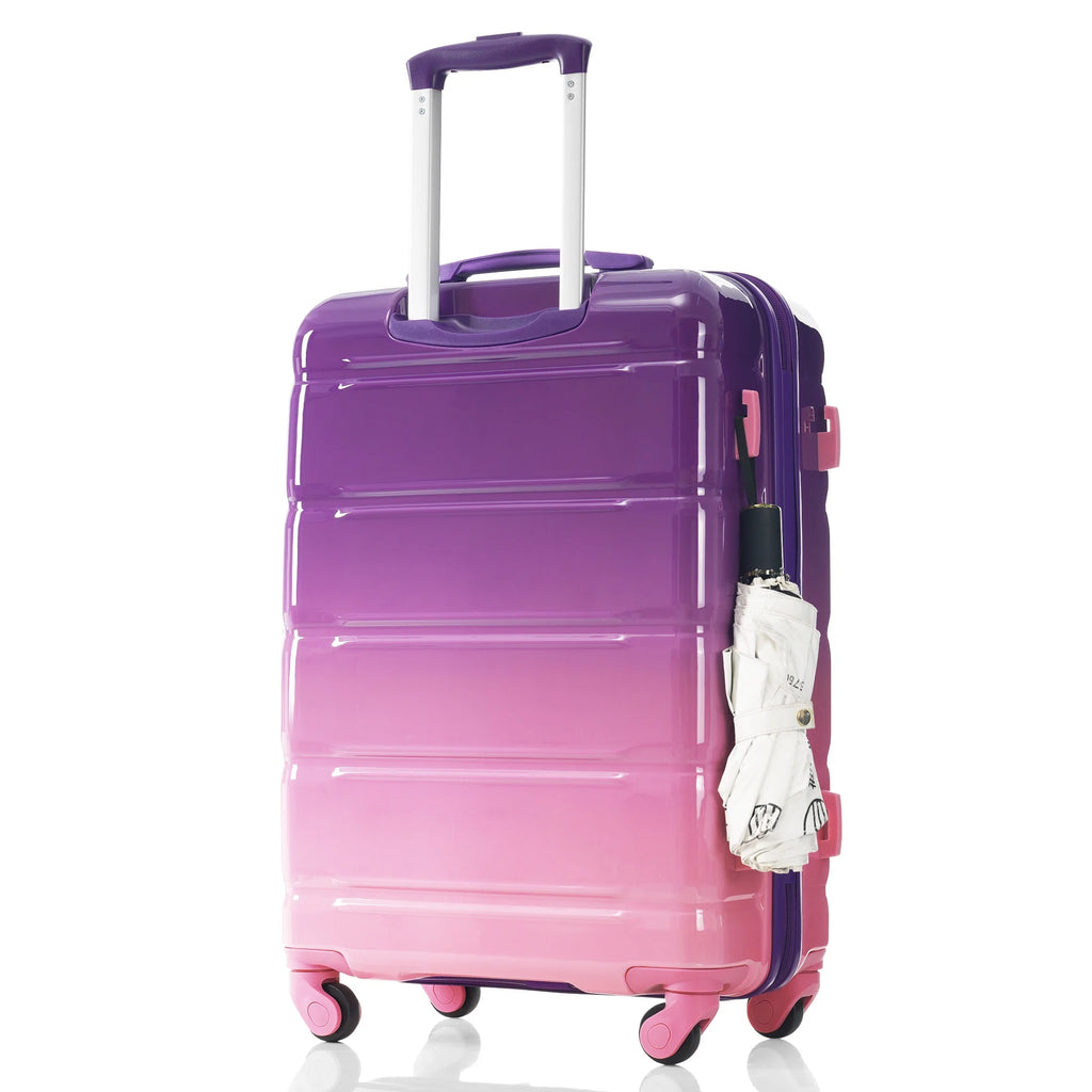PAPROOS 3-Piece Luggage Set (20''/24''/28''), Hardshell Lightweight Suitcase with USB Port and Side Hooks, Travel Luggage with TSA-Lock, Hardside Rolling Luggage for School, Travel, Pink
