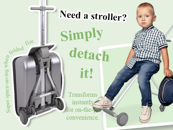 Fridtrip 20 Inch Hardside Carry on Luggage - 3-in-1 Kids Ride-on Suitcase with Spinner Wheels, Child Seat & Stroller Design, Lightweight Hard Shell Travel Luggage with Large Capacity for Family Trips
