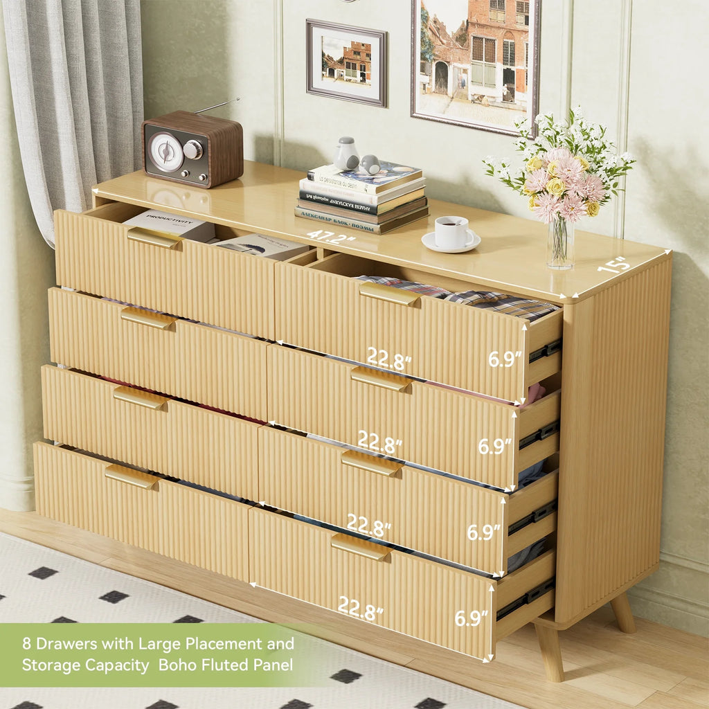 Planntonneo Boho Fluted 6 Drawer Dresser, Wooden Chests for Bedroom