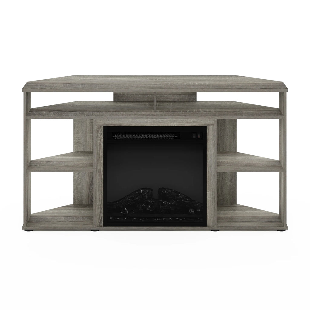 Jensen Corner TV Stand with Fireplace for TV up to 55 in., French Oak Grey