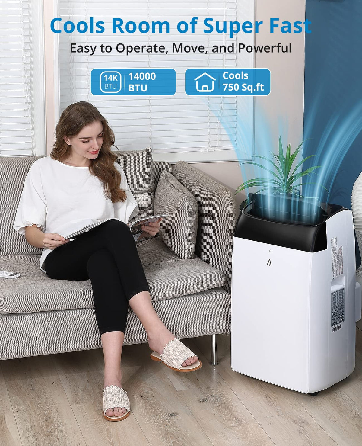 14000 BTU Portable Air Conditioner for Bedrooms up to 750 sq.ft,Standing AC Unit with Cooling,Dehumidifier & Fan Modes,Remote Control,24H Timer,Sleep Mode,Includes Installation Kit