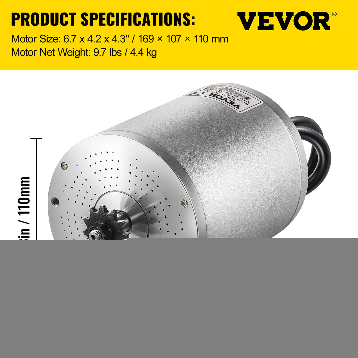 VEVOR 48V 2000W Brushless DC Motor Kit. 4300 RPM. with Controller &amp; Throttle. for Go Kart/ATV. 10 lb