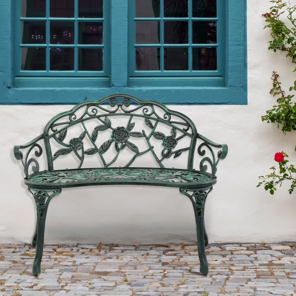 Ktaxon Outdoor Patio Park Garden Bench Courtyard Leisure Rose Cast Aluminum, Outdoor Loveset, Bronze