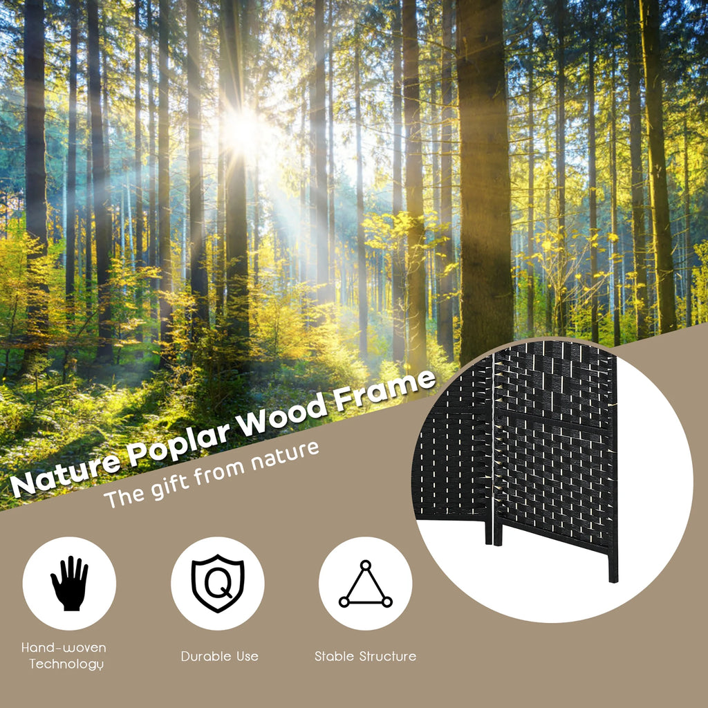 Costway 6-Panel Room Divider 6Ft Weave Fiber Folding Privacy Screen Brown