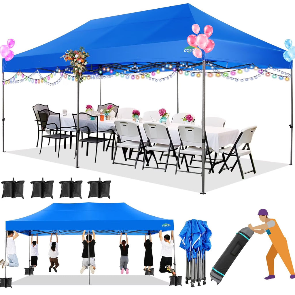 COBIZI 10x15ft Pop up Canopy, Heavy Duty Party Canopy Waterproof Commercial for Outdoor,Black