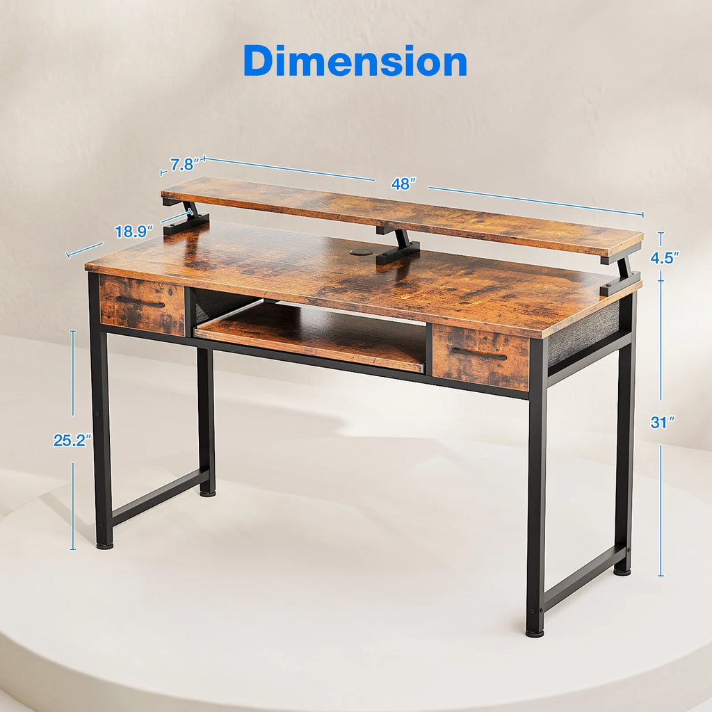 White Computer Desk with Drawers for Storage - 48 inch Home Office Desk with 8 Fabric Drawers, Writing Study Desk with Drawers on Both Sides for Bedroom