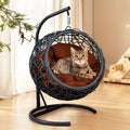 Cat Swing Bed with Stand & Cushion, Cat Egg Chair with Rattan Wicker Appearance, Indoor Hanging Swinging Cat Bed