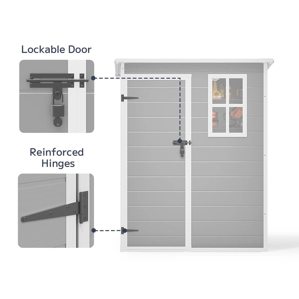 Asofer 6x4 FT Resin Storage Shed, Plastic Outdoor Shed with Floor Side Window, Lockable Door for Backyard, Garden, Patio, Gray
