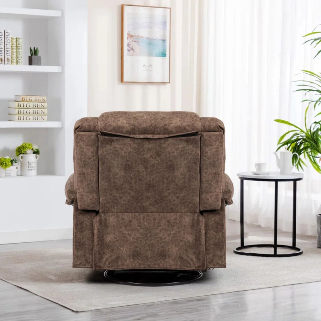 Colerline 35.43" Wide Modern Velvet Upholstered Heating & Massage Swivel Reclining Rocker Chair with Hidden Cupholders for Living Room and Bedroom, Brown