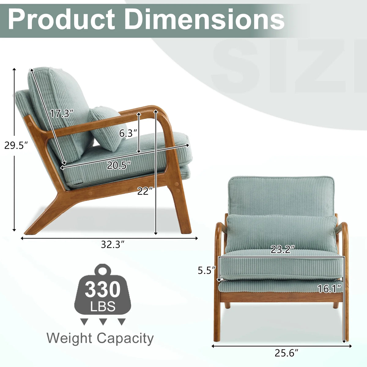 Ktaxon Accent Chair Corduroy Upholstered Armchair, Reading Club Chair with Pillow and Solid Wood Frame for Living Room Bedroom Furniture Off White