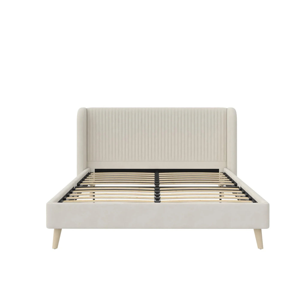 Novogratz Holly Upholstered Wingback Bed, Queen, Ivory Velvet