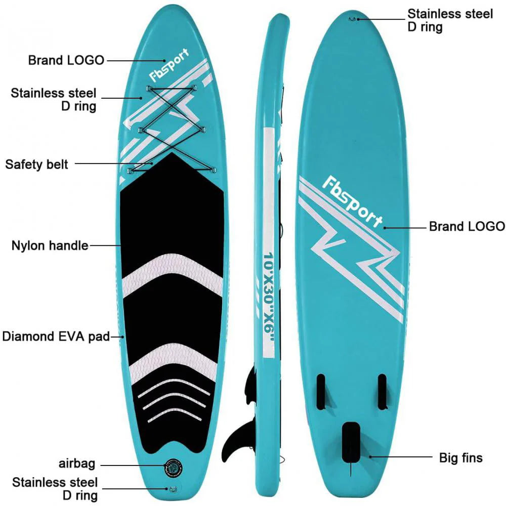 Fbsport 11ft Inflatable Paddle Board SUP, 6'' Thick W/Paddling Fins Pump & Accessories Pack, Lake Blue