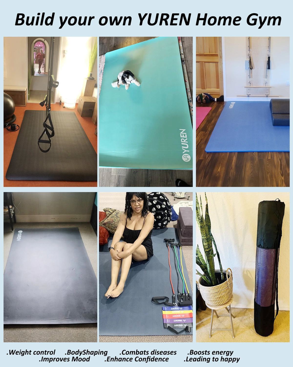 YR Large Exercise Mat 6' x 4' 10mm Thick NBR Stretching Yoga Pilates Workout for Home Gym Black
