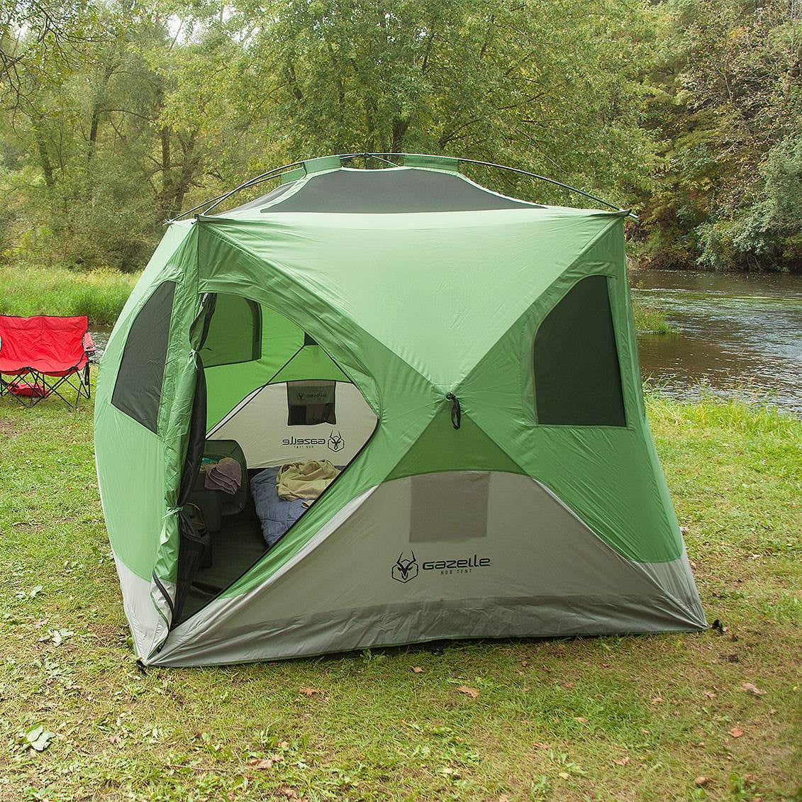Gazelle Tents T4 8' Heavy Duty Pop Up Hub 4 Person Outdoor Camping Tent, Green