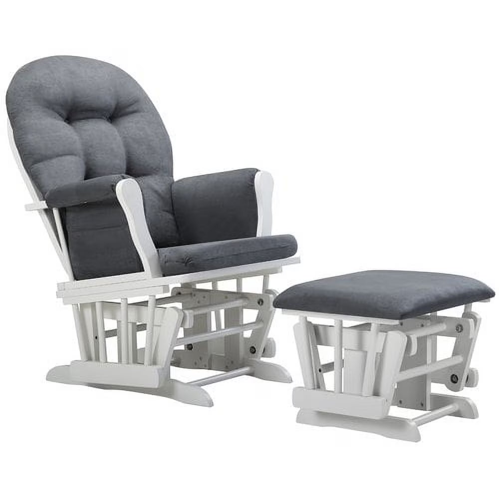 Angel Line Windsor Glider and Ottoman, Natural Finish with Gray Cushions