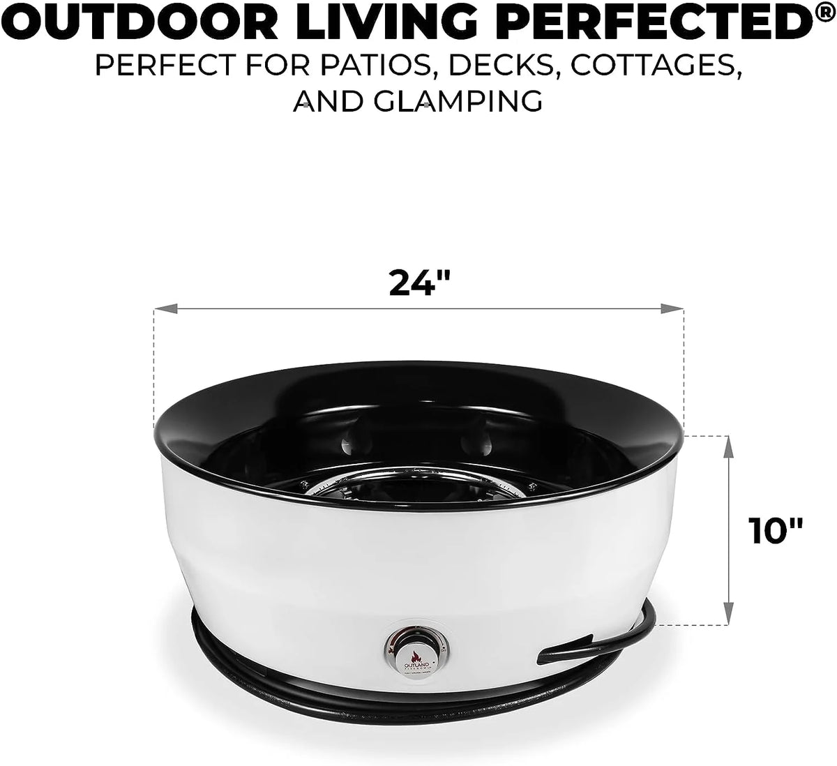 Outland Living Large Outdoor Propane Gas Fire Pit for Outside, 60,000 BTU/h, 24 inch with Lid - Modern Lake Country 800 Fire Bowl Firepit for Patio, Graphite Gray
