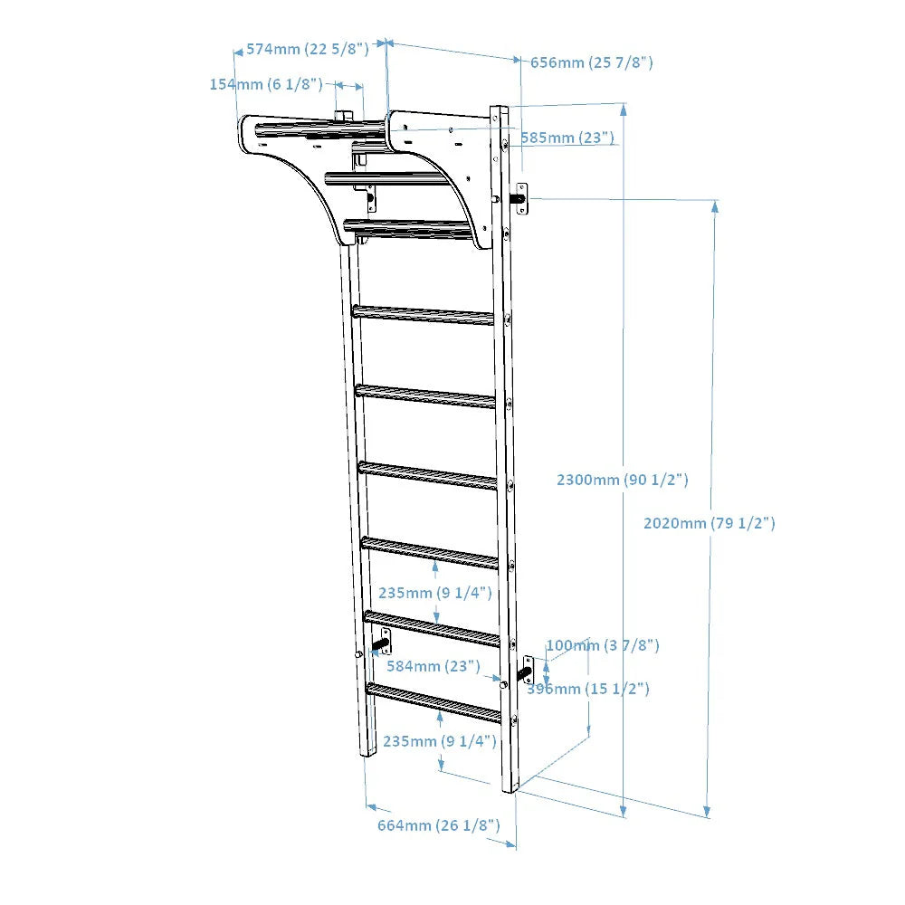 BenchK 211 Black Wall bars with adjustable beech wood pull-up bar