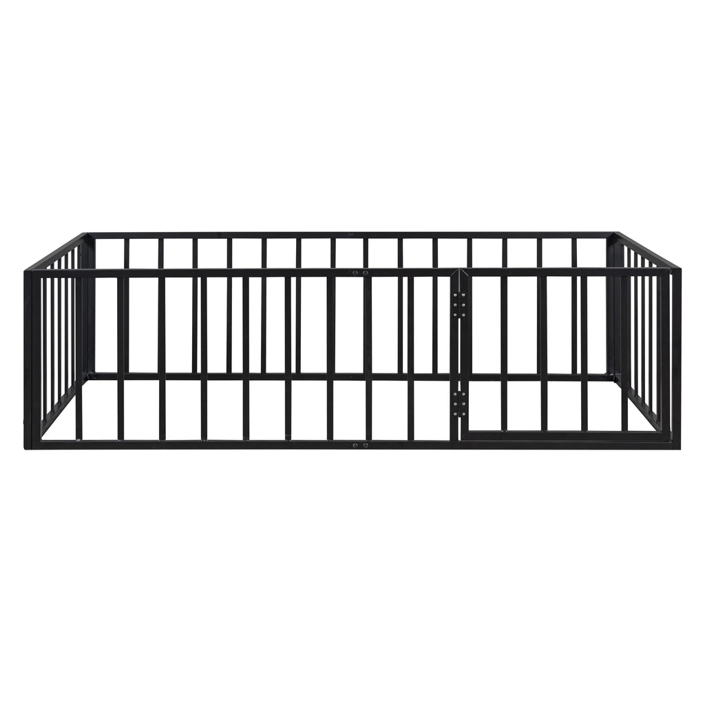 Bellemave Full Size Bed Frame, Full Montessori Bed with Safety Guardrails and Detachable Fence, Wood Full Daybed Frame, Low Profile & Rounded Corners Design, Natural