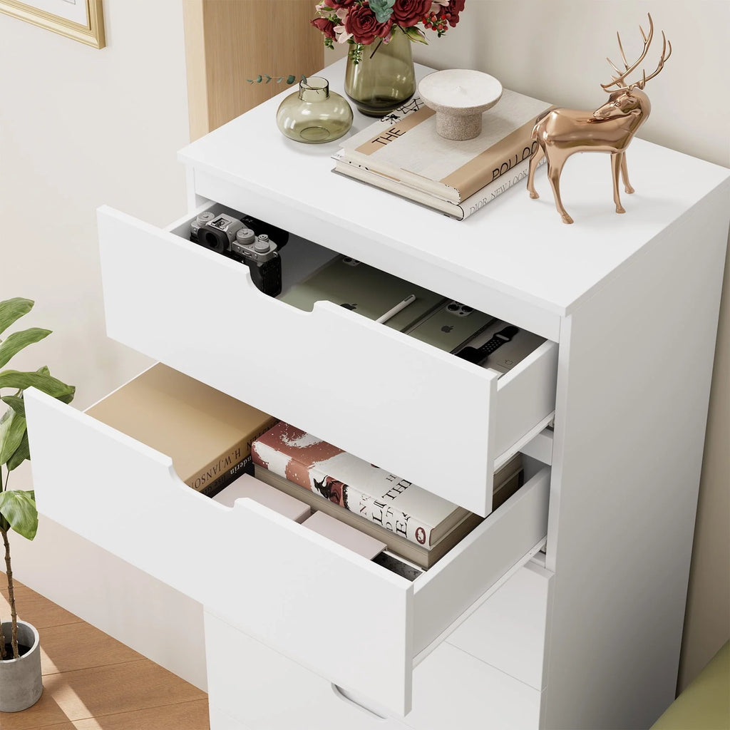 Homfa 6 Drawers Dresser, 47"H White Dresser, Modern Chest with Drawer for Bedroom
