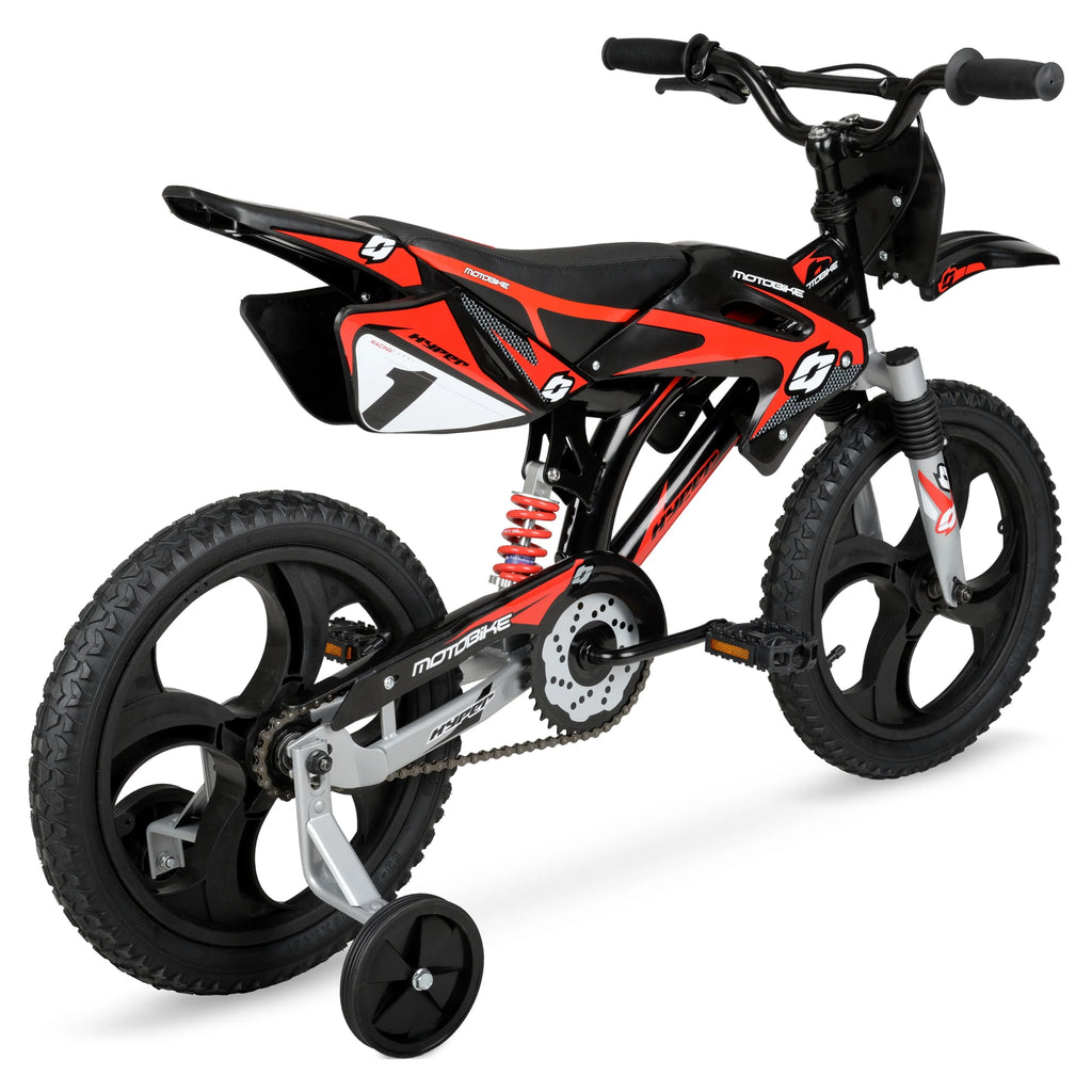 Hyper Bicycles 16" Kids Motobike with Mag Wheels, including training wheels, Black/Red