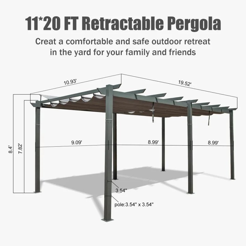 Aluminum Retractable Pergola with Sun Shade Patio Gazebo with Weather-Resistant Canopy for Backyard Deck Garden Grape Trellis Outdoor Pergola, Beige