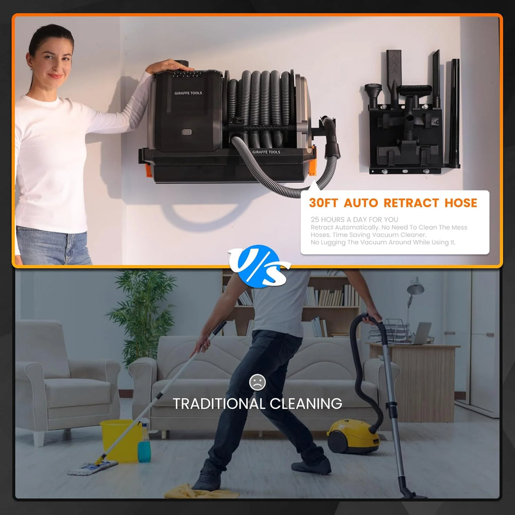 Giraffe Tools Wet Dry Vacuum Cleaner with 30FT Retractable Hose--Remote Control