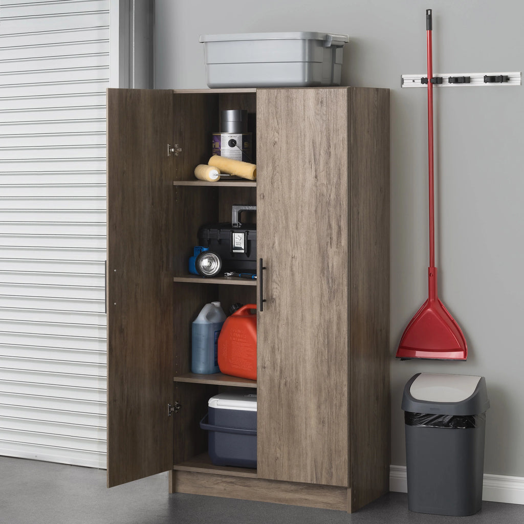 Prepac Adjustable Shelves Cabinet - Functional Tall Garage Table, 16"D x 32"W x 65"H Freestanding Garage Cabinet with 2-Doors, Light Gray - GES-3264