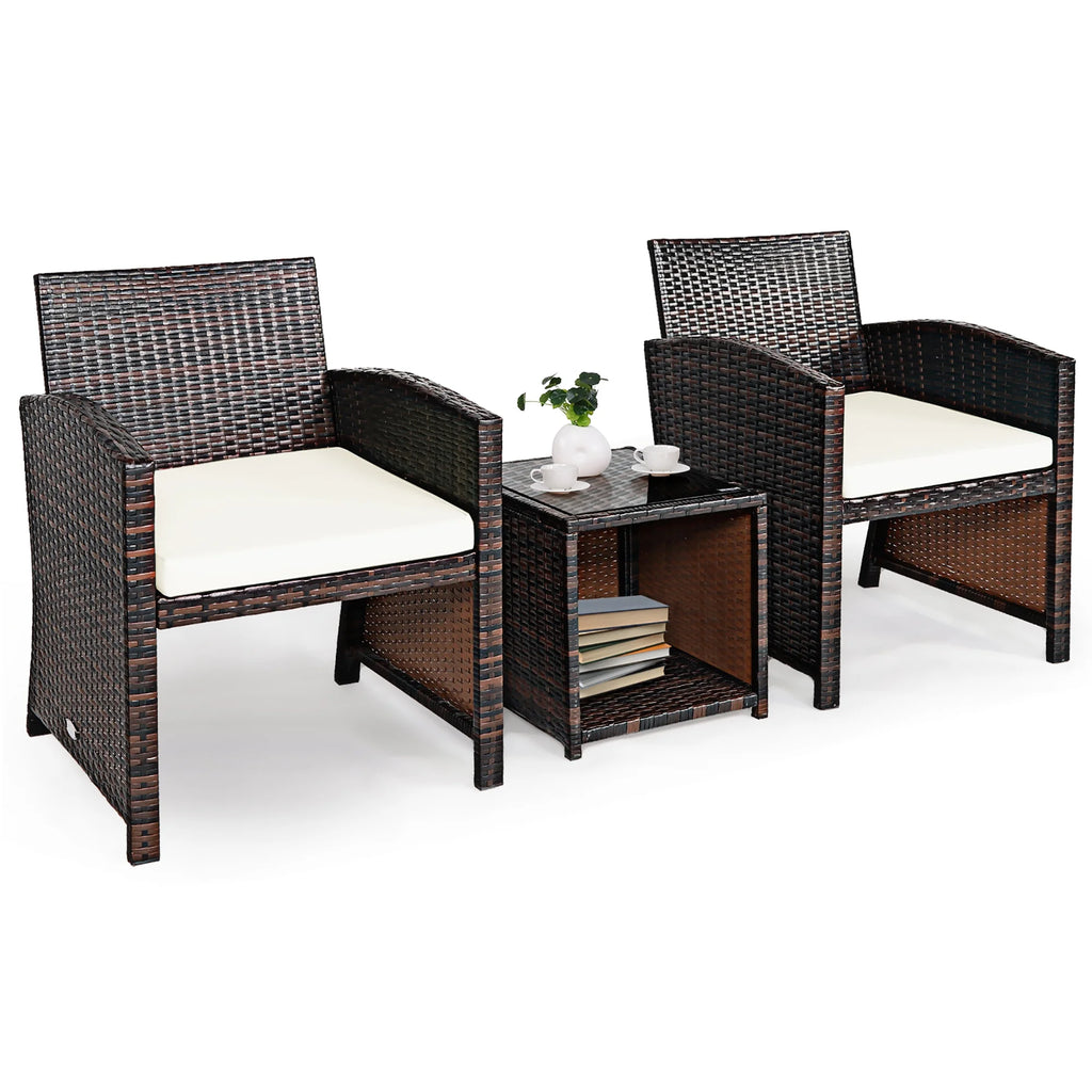 Costway 3PCS Patio Rattan Wicker Furniture Cushion Sofa Coffee Table Gray