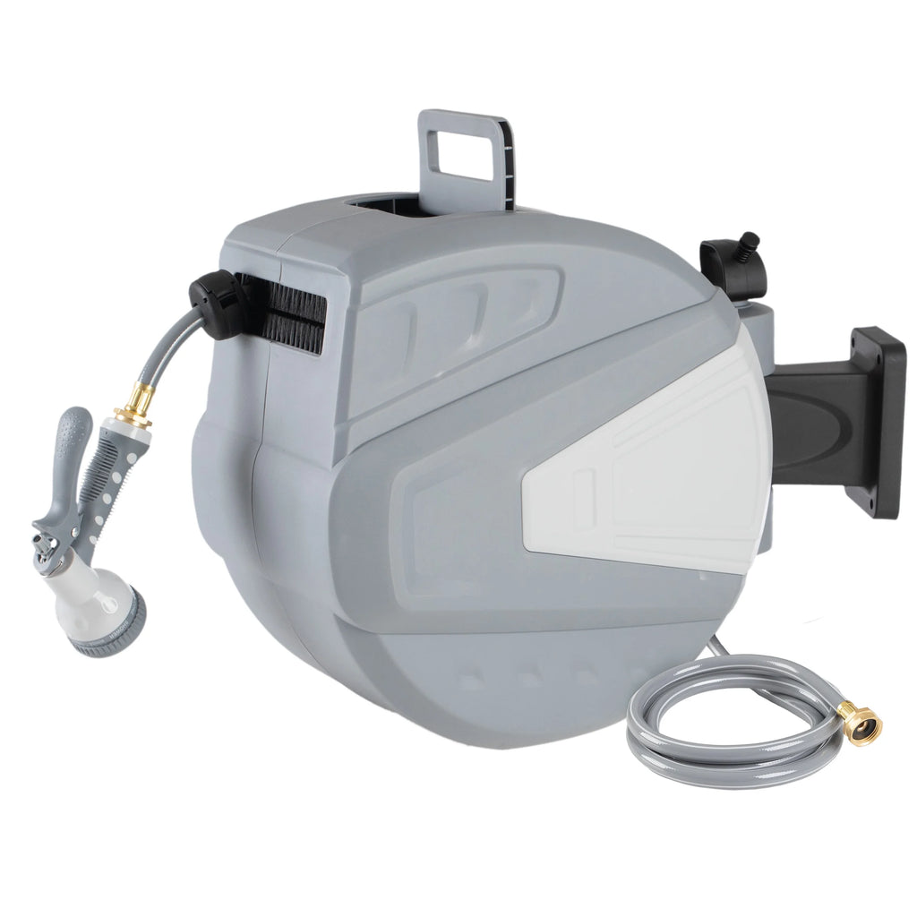 Pure Garden 100 FT Retractable Hose with Wall Reel and 9 Nozzle Patterns