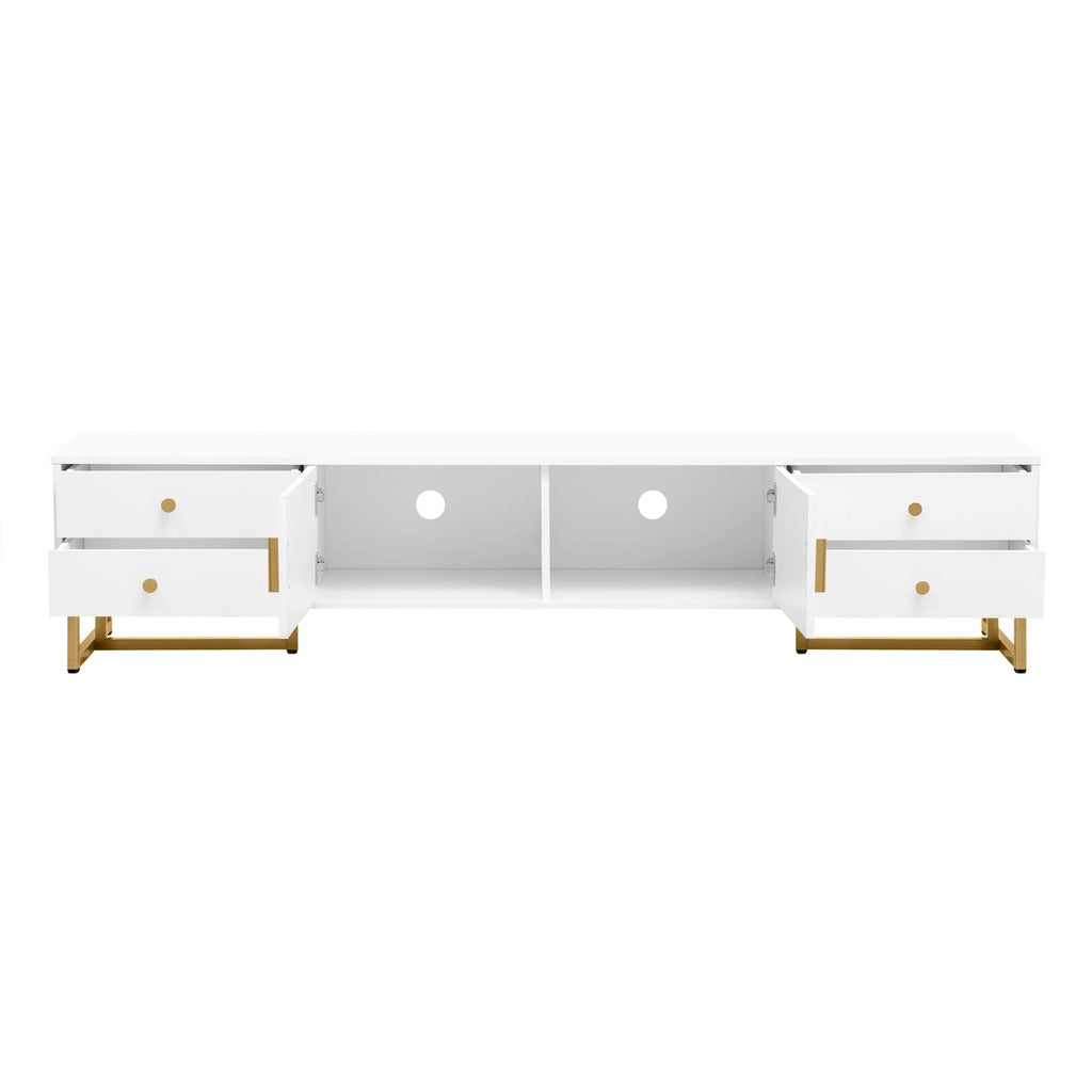 DEALTOPS Stylish TV Stand with 4 Drawers, Spacious Media Console with Metal Legs for TVs Up to 75'', Black