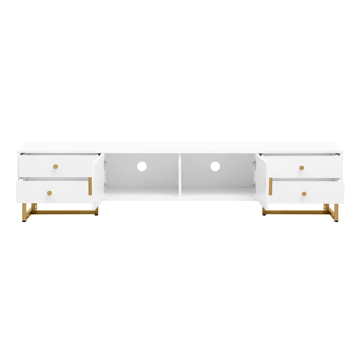 DEALTOPS Stylish TV Stand with 4 Drawers, Spacious Media Console with Metal Legs for TVs Up to 75'', Black