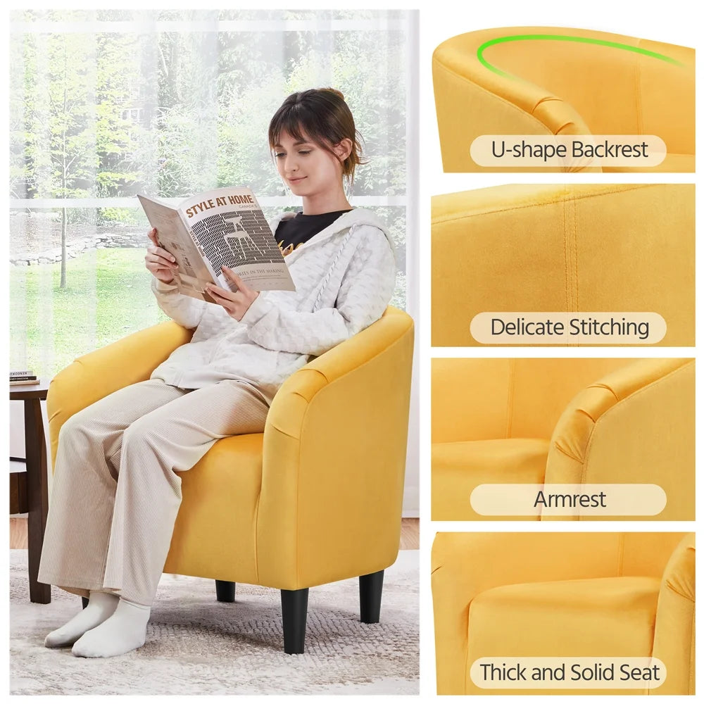 Alden Design Upholstered Barrel Accent Chair for Livingroom, Yellow Velvet