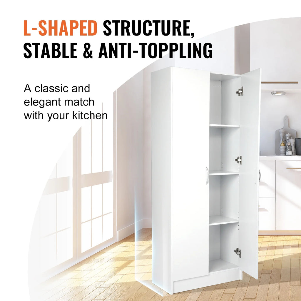 KFFKFF Kitchen Pantry Cabinet with Doors and Adjustable Shelves 24" x 12" x 60" Tall Food Pantry Storage Cabinet for Kitchen, Living Room and Dinning Room 110LB Loading