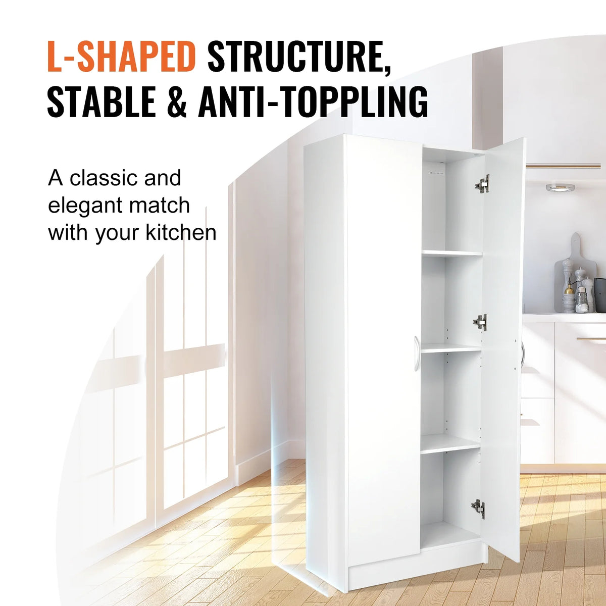 KFFKFF Kitchen Pantry Cabinet with Doors and Adjustable Shelves 24" x 12" x 60" Tall Food Pantry Storage Cabinet for Kitchen, Living Room and Dinning Room 110LB Loading