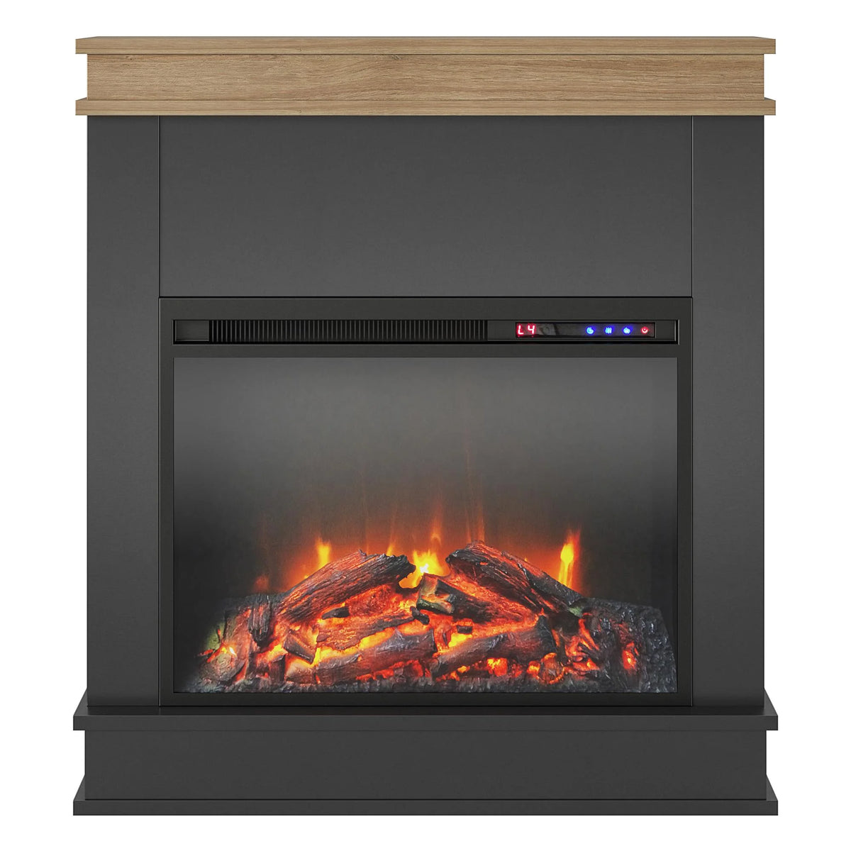 Mateo Electric Fireplace with Mantel and Touchscreen Display, Ivory Oak with Rustic Mantel